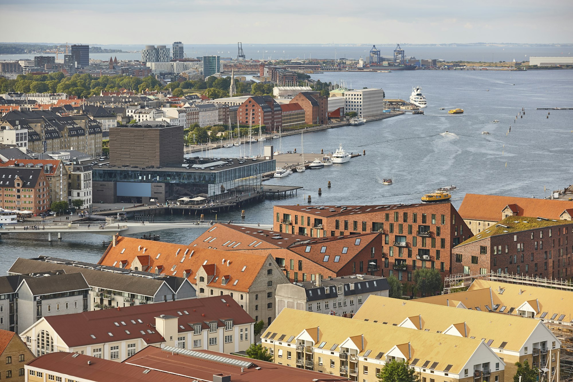 Copenhague cityscape harbor and canal. Denmark capital skyline