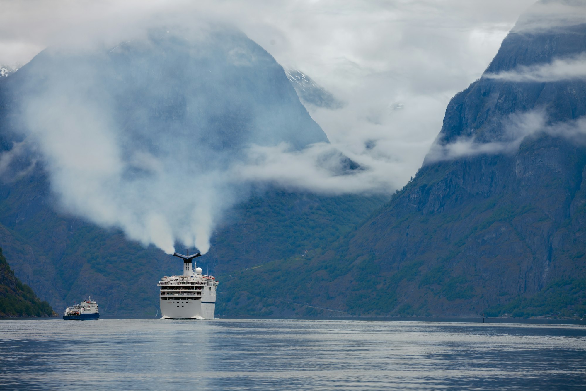 Cruise Ship, Cruise Liners On Sognefjord or Sognefjorden, Flam Norway